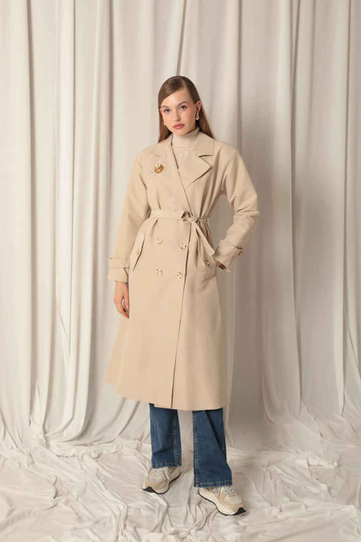 KKT Maxi Length Women's Stone Trench Coat - Peterborough