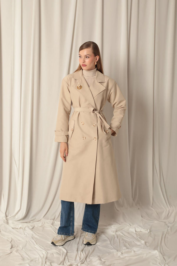 KKT Maxi Length Women's Stone Trench Coat - Peterborough