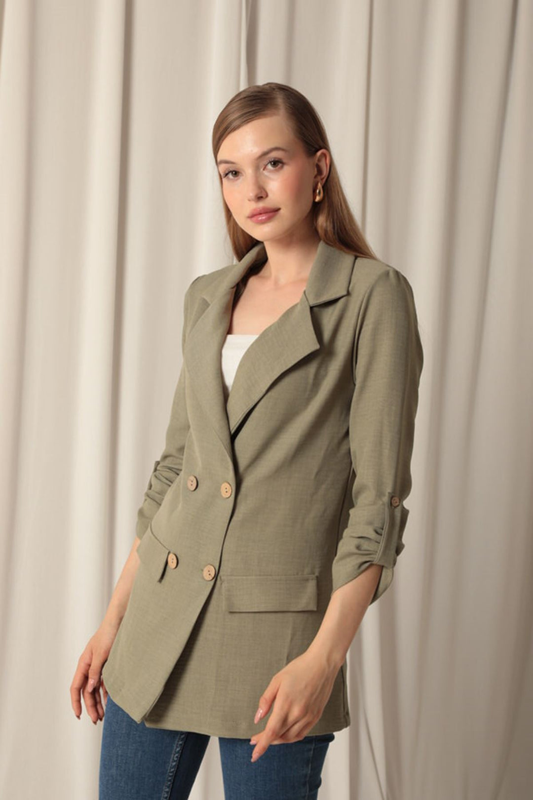 KKT Melange Linen Fabric Women's Khaki Jacket - Sioux Falls