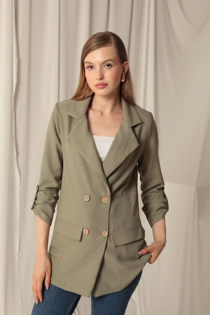 KKT Melange Linen Fabric Women's Khaki Jacket - Sioux Falls