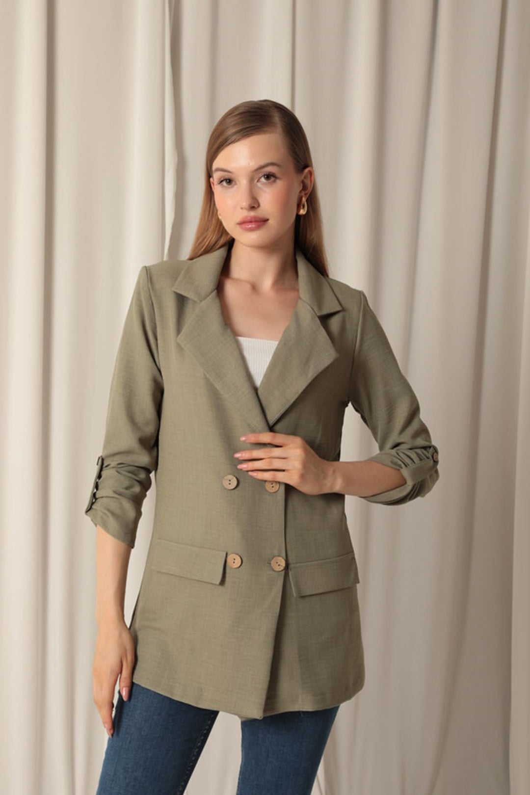 KKT Melange Linen Fabric Women's Khaki Jacket - Sioux Falls