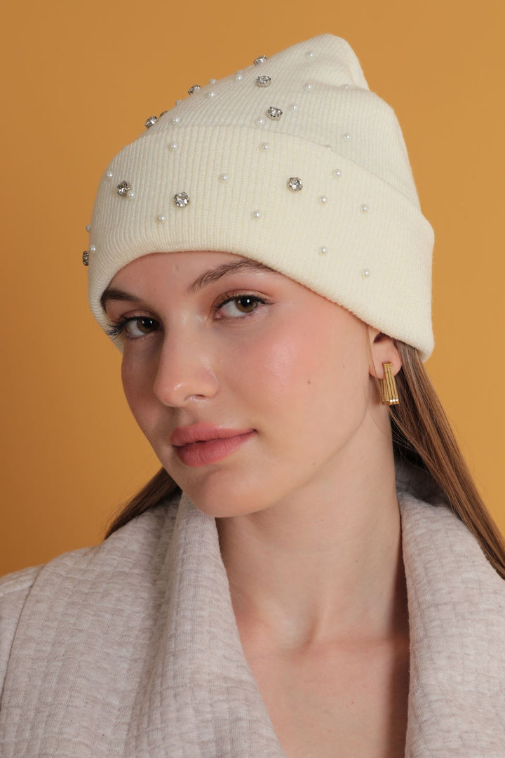 KKT Women's Ecru Beret with Pearls - Pátzcuaro