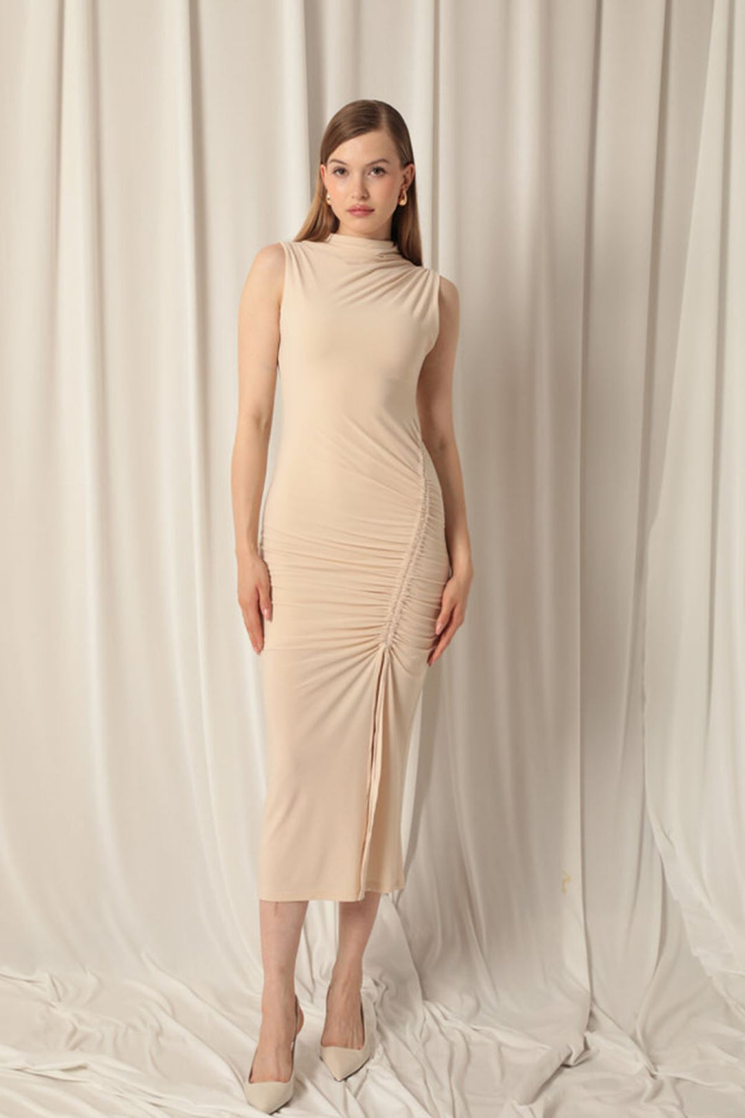 KKT Sandy Fabric Turtleneck Maxi Women Beige Plord - Delta