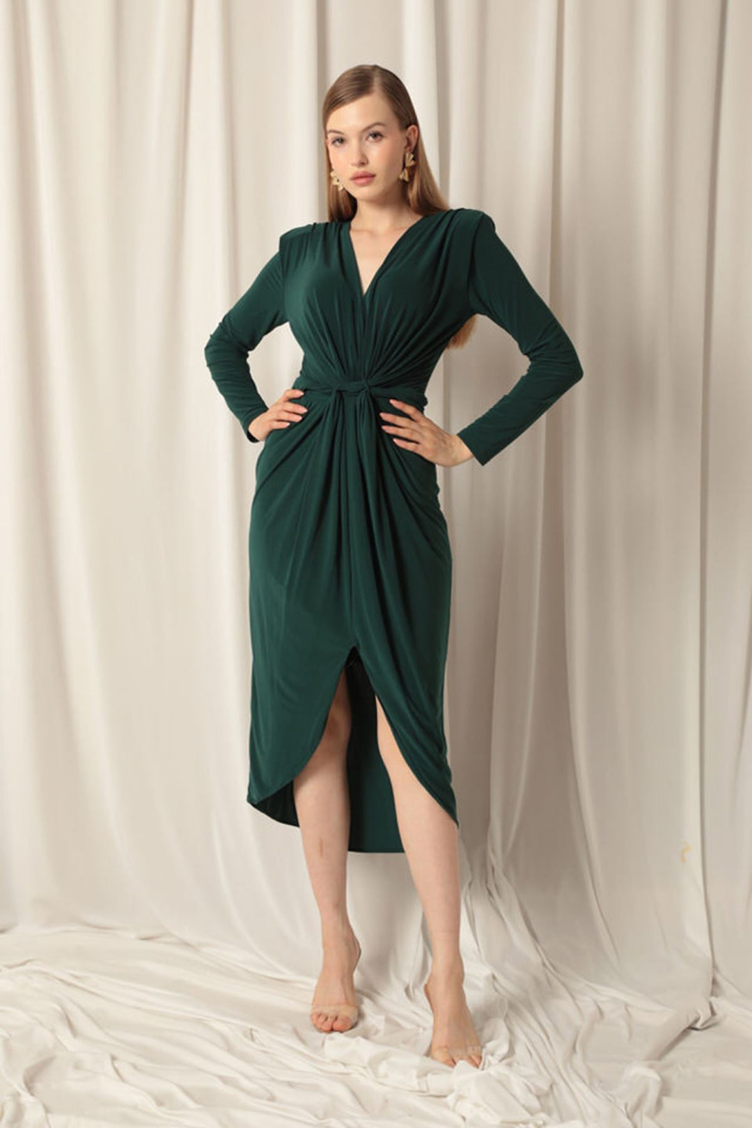 KKT Sandy Fabric Front Twist Detail Maxi Women's Emerald Green Dress - Hempfield