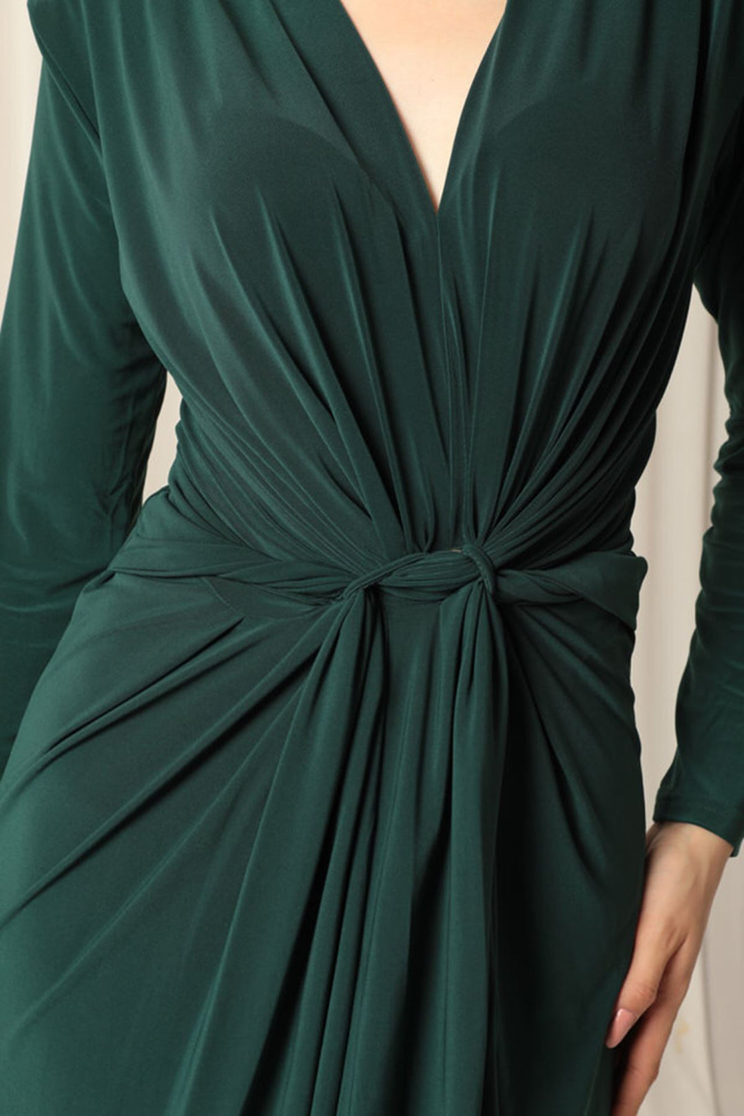 KKT Sandy Fabric Front Twist Detail Maxi Women's Emerald Green Dress - Hempfield