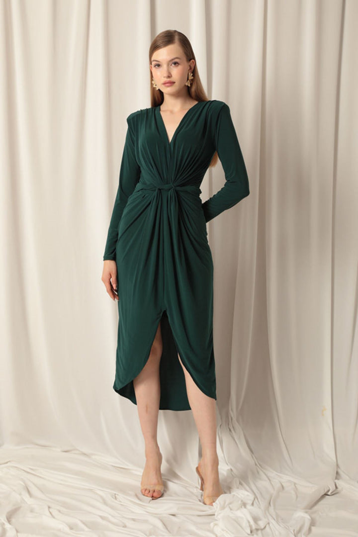 KKT Sandy Fabric Front Twist Detail Maxi Women's Emerald Green Dress - Hempfield