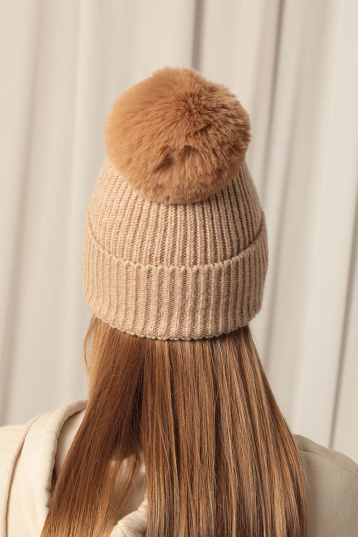 KKT Women's Beige Beanie with Pompom - Soest