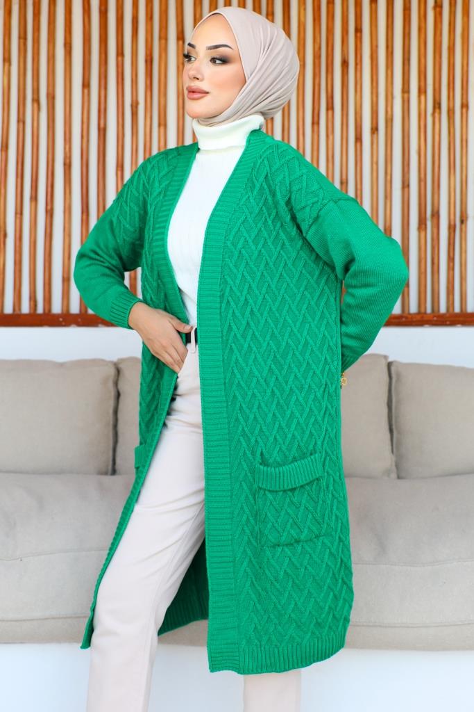 BNG Women Long Pocketed Knit Cardigan Green - Clermont