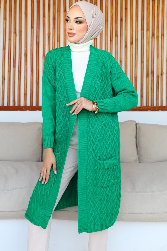 BNG Women Long Pocketed Knit Cardigan Green - Clermont