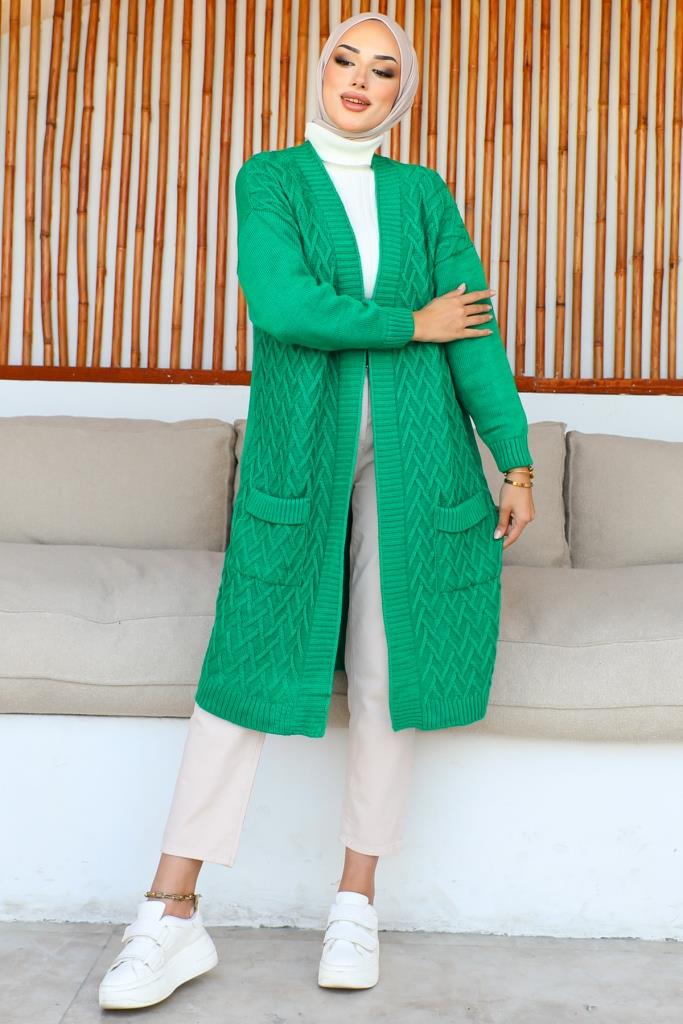 BNG Women Long Pocketed Knit Cardigan Green - Clermont