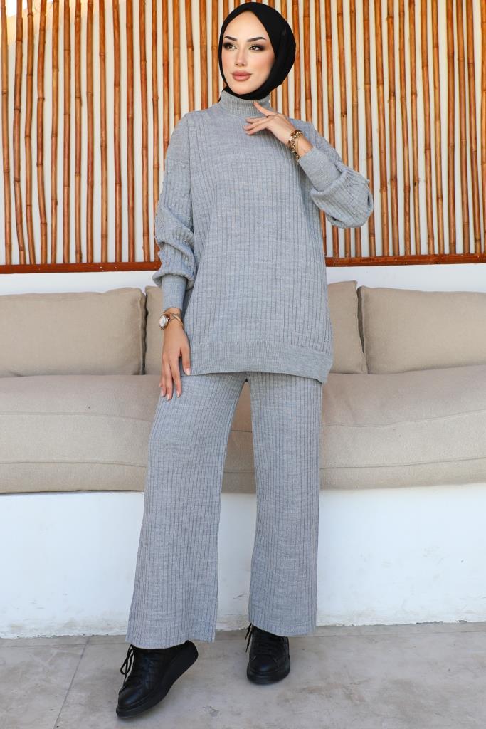 BNG Women Ribbed Knit Suit Gray - Clermont