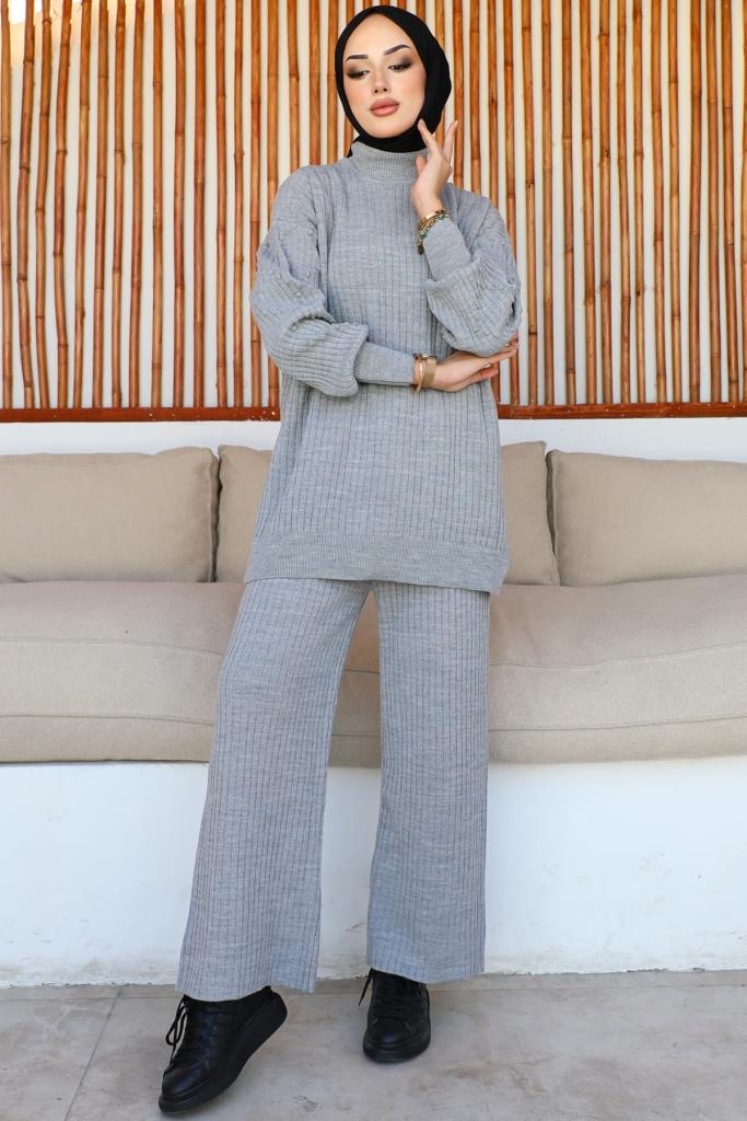 BNG Women Ribbed Knit Suit Gray - Clermont