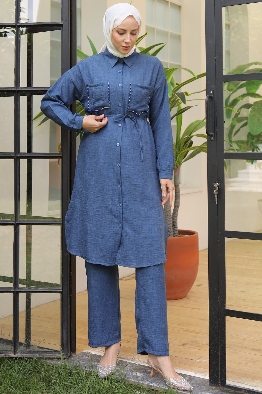 BNG Women Long Tunic Linen Set Indigo - Clermont