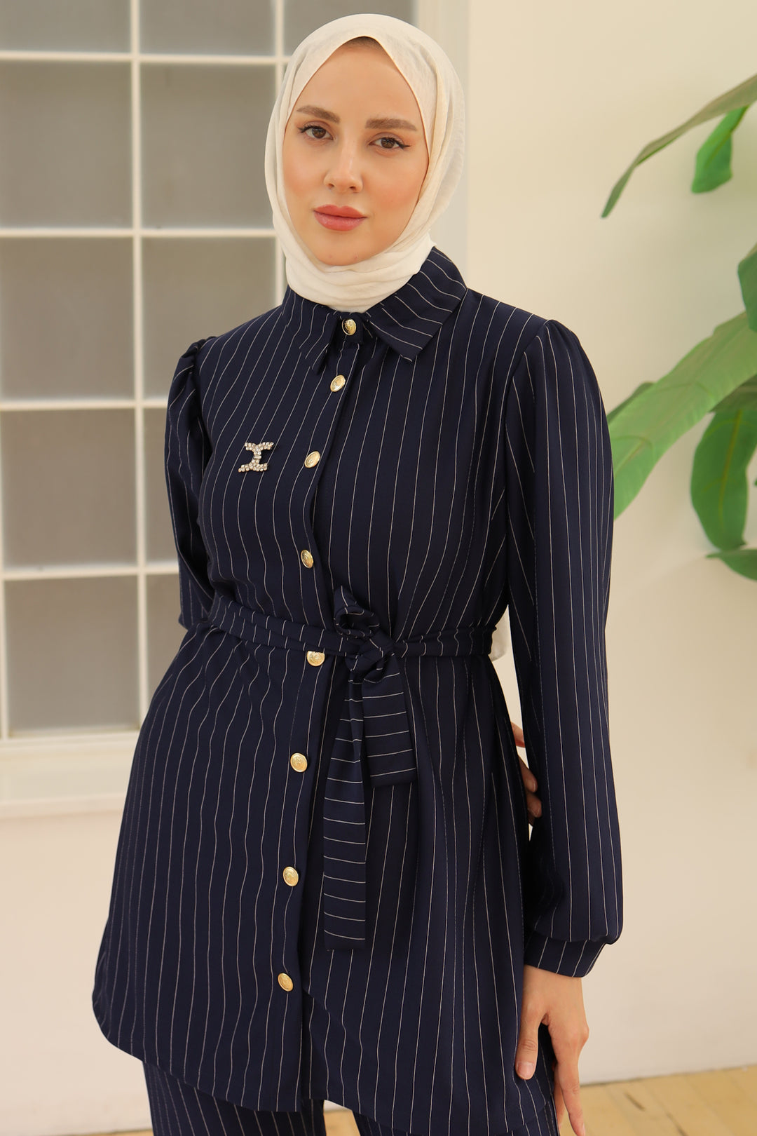 BNG Women Striped Crepe Suit Navy Blue - Clermont