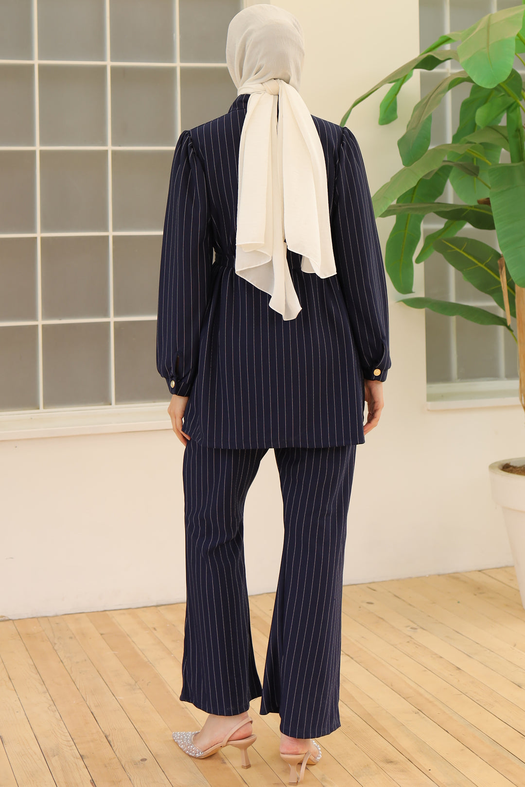 BNG Women Striped Crepe Suit Navy Blue - Clermont