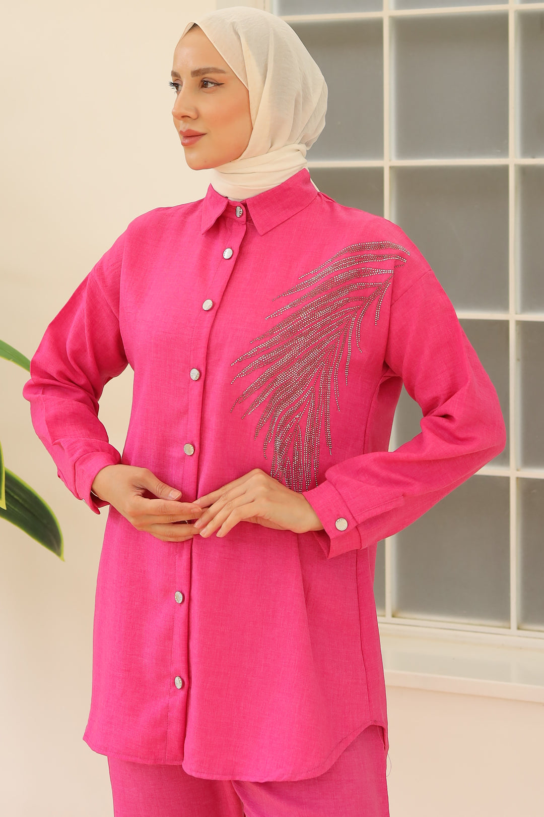 BNG Women Leaf Stone Linen Set Fuchsia - Clermont