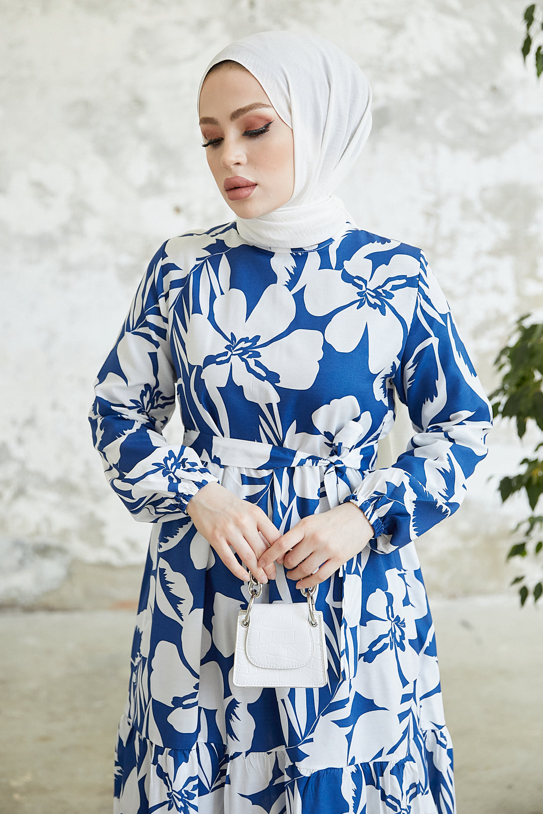 BNG Women Floral Pattern Hijab Dress Indigo - Clermont