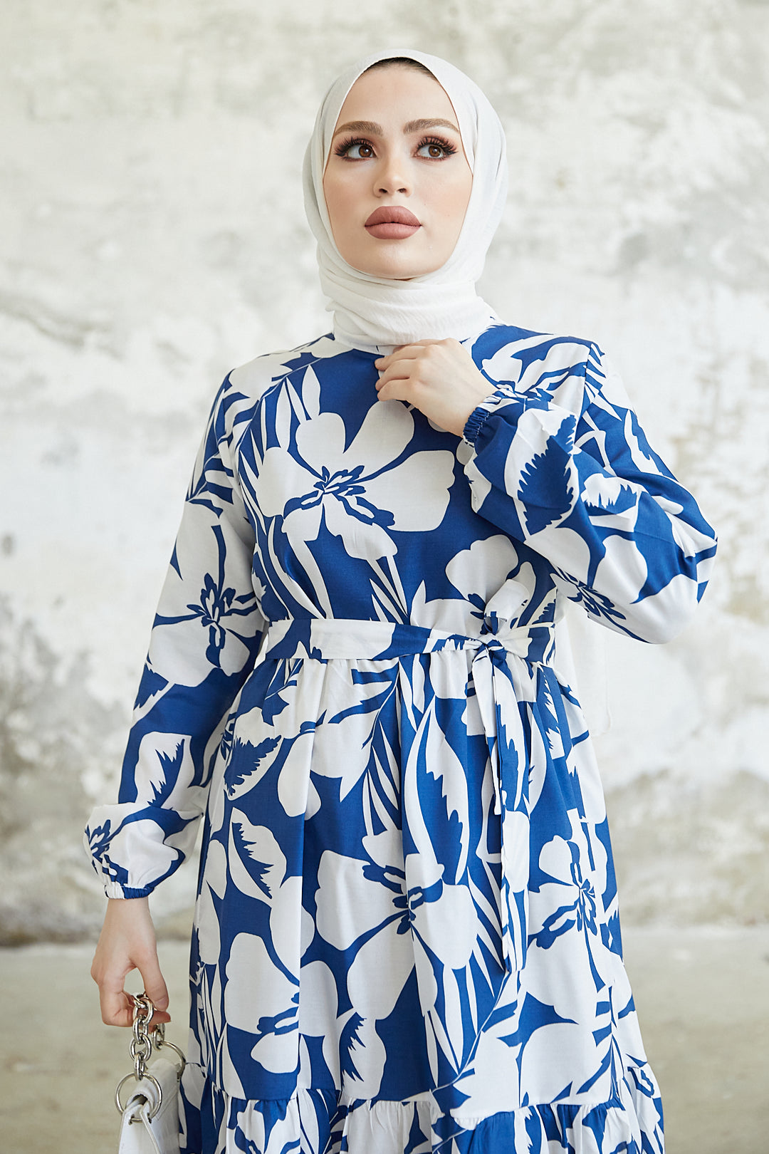 BNG Women Floral Pattern Hijab Dress Indigo - Clermont