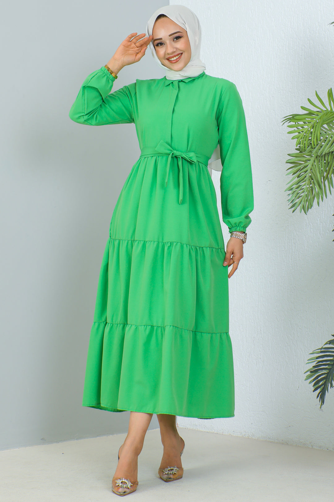 BNG Women Judge Collar Buttoned Hijab Dress Benetton Green - Clermont