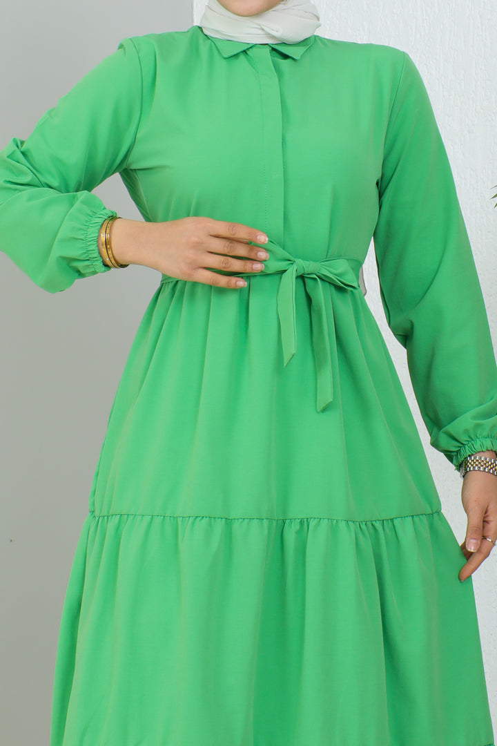 BNG Women Judge Collar Buttoned Hijab Dress Benetton Green - Clermont