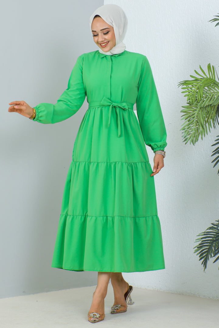 BNG Women Judge Collar Buttoned Hijab Dress Benetton Green - Clermont