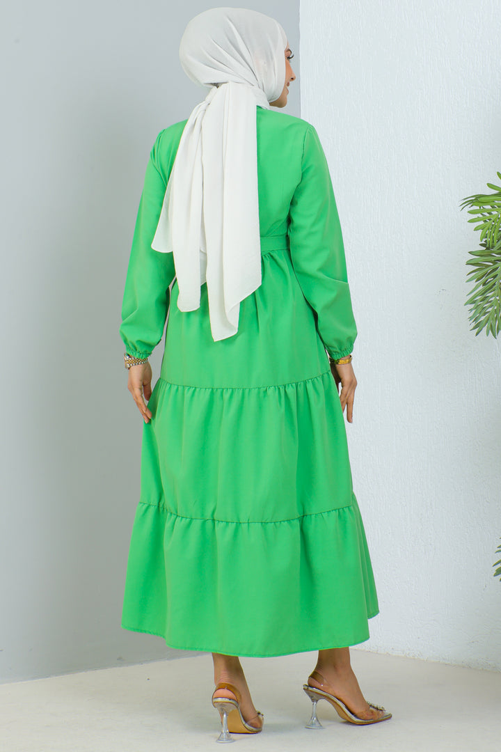 BNG Women Judge Collar Buttoned Hijab Dress Benetton Green - Clermont