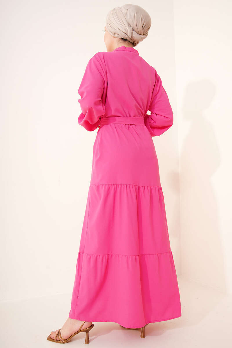 BNG Women Judge Collar Buttoned Hijab Dress Fuchsia - Clermont