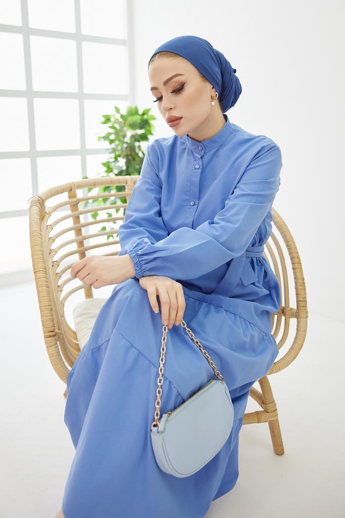 BNG Women Judge Collar Buttoned Hijab Dress Blue - Clermont