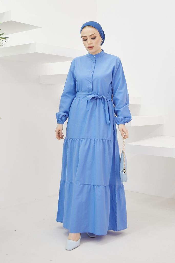 BNG Women Judge Collar Buttoned Hijab Dress Blue - Clermont