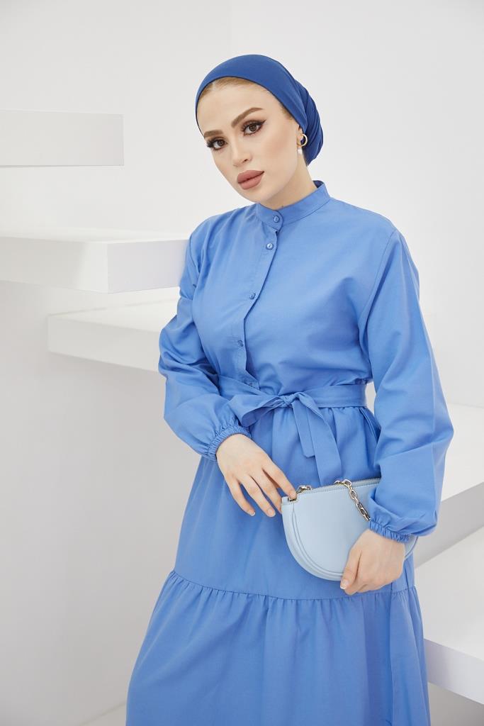 BNG Women Judge Collar Buttoned Hijab Dress Blue - Clermont