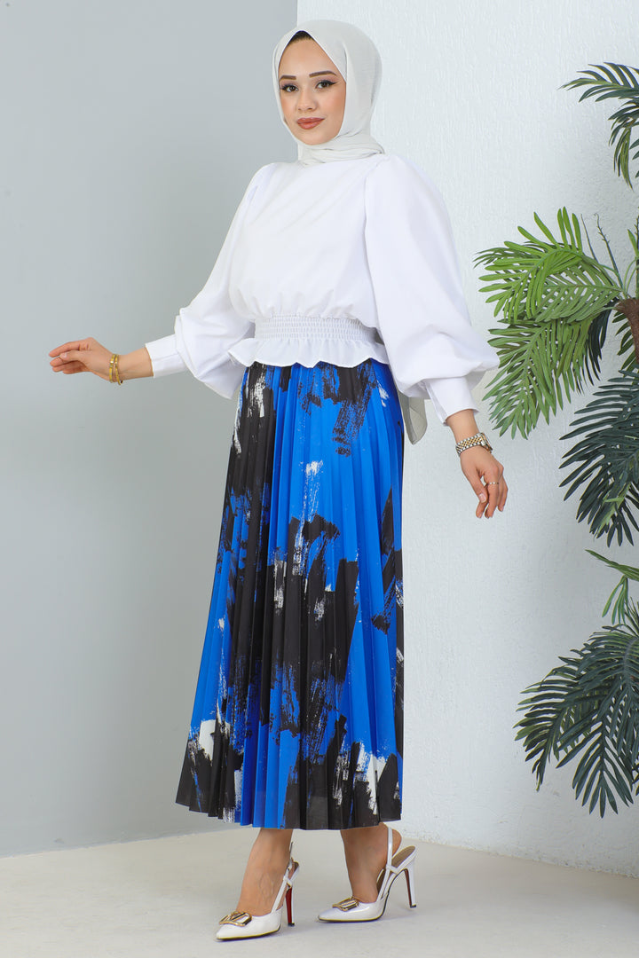 BNG Women Patterned Pleated Hijab Skirt Blue - Clermont