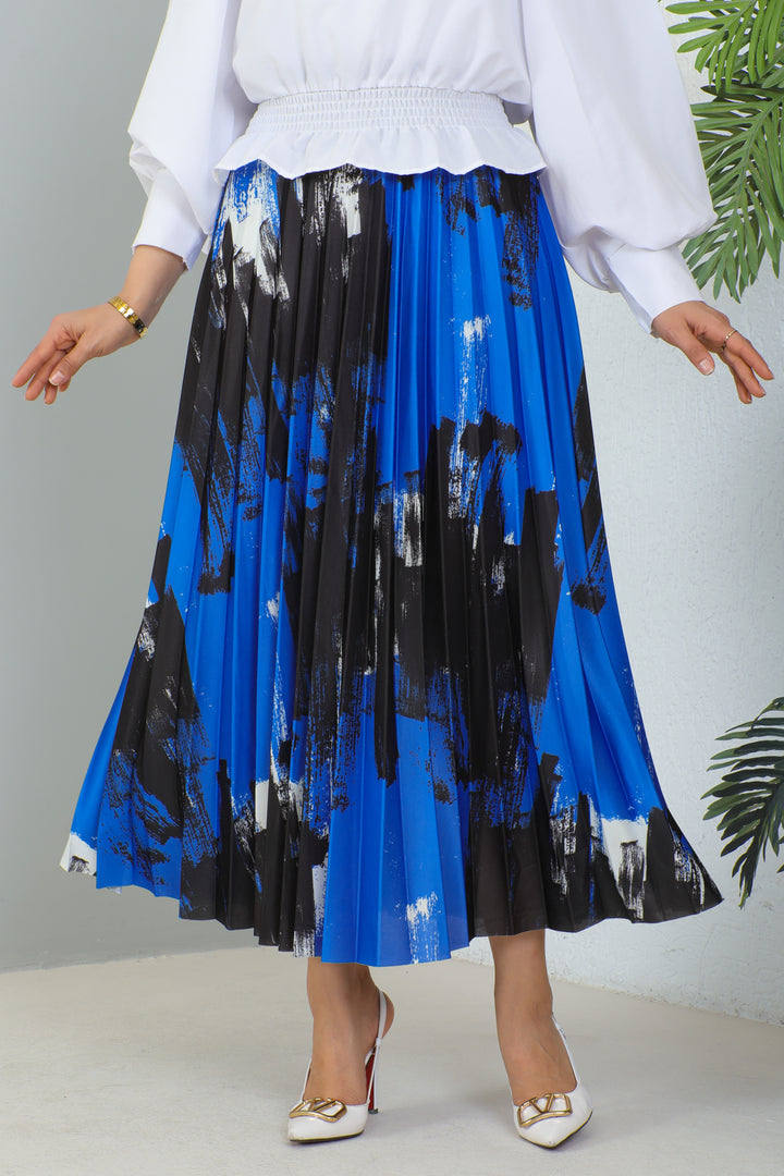 BNG Women Patterned Pleated Hijab Skirt Blue - Clermont