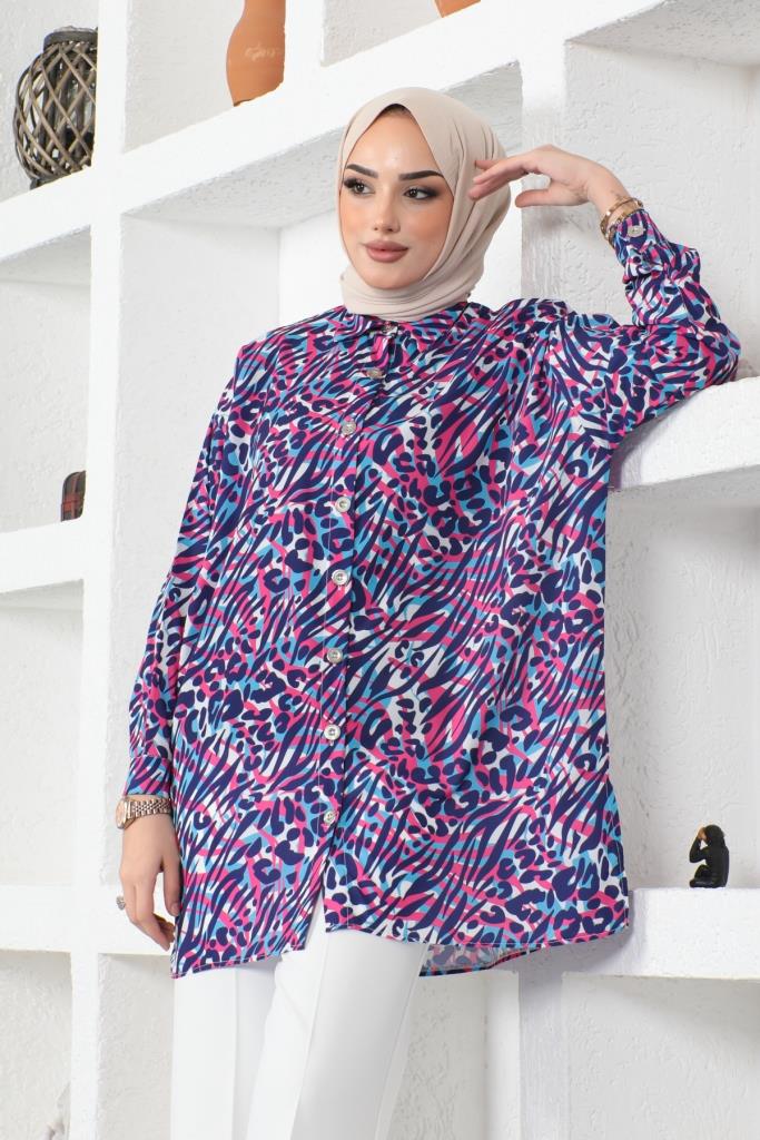 BNG Women Patterned Hijab Shirt Purple - Clermont