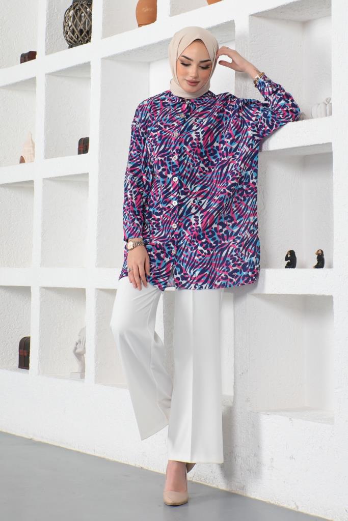 BNG Women Patterned Hijab Shirt Purple - Clermont