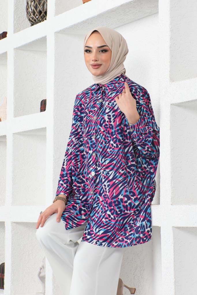 BNG Women Patterned Hijab Shirt Purple - Clermont