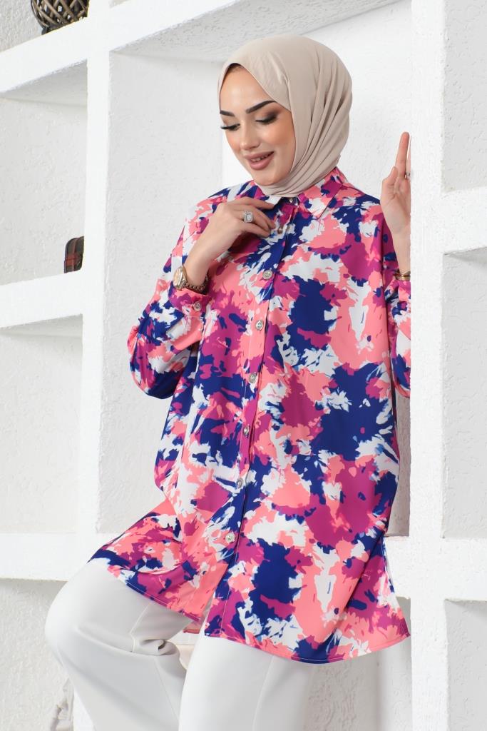 BNG Women Patterned Hijab Shirt Fuchsia - Clermont