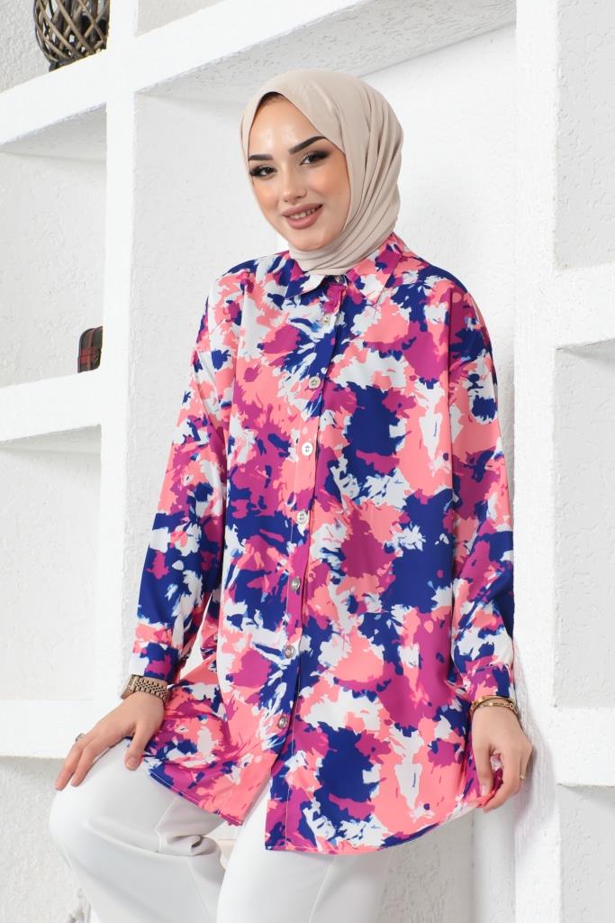 BNG Women Patterned Hijab Shirt Fuchsia - Clermont