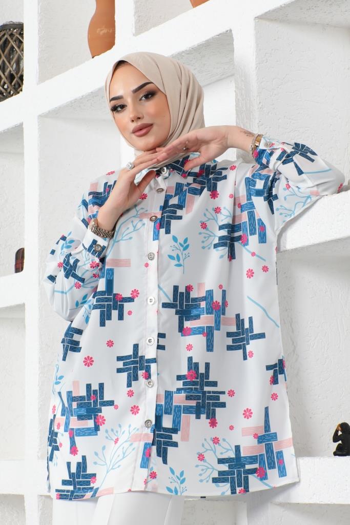 BNG Women Patterned Hijab Shirt Indigo - Clermont