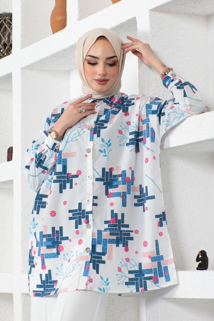 BNG Women Patterned Hijab Shirt Indigo - Clermont