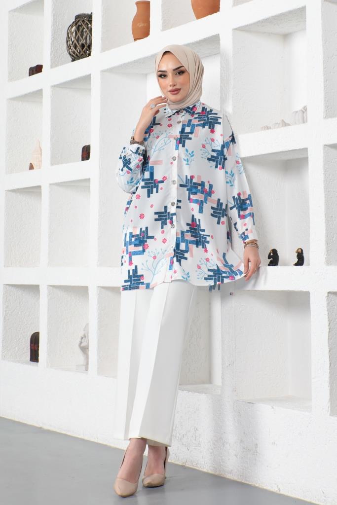 BNG Women Patterned Hijab Shirt Indigo - Clermont