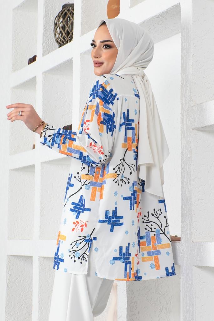 BNG Women Patterned Hijab Shirt Sax Blue - Clermont