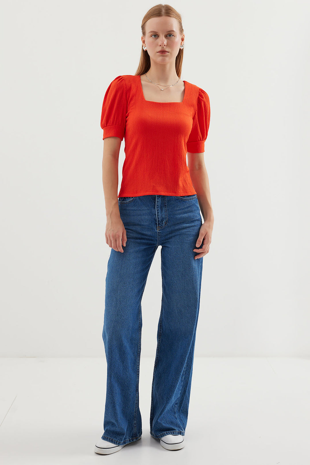 BGD Women Square Neck Knitted Blouse - Orange - Avondale