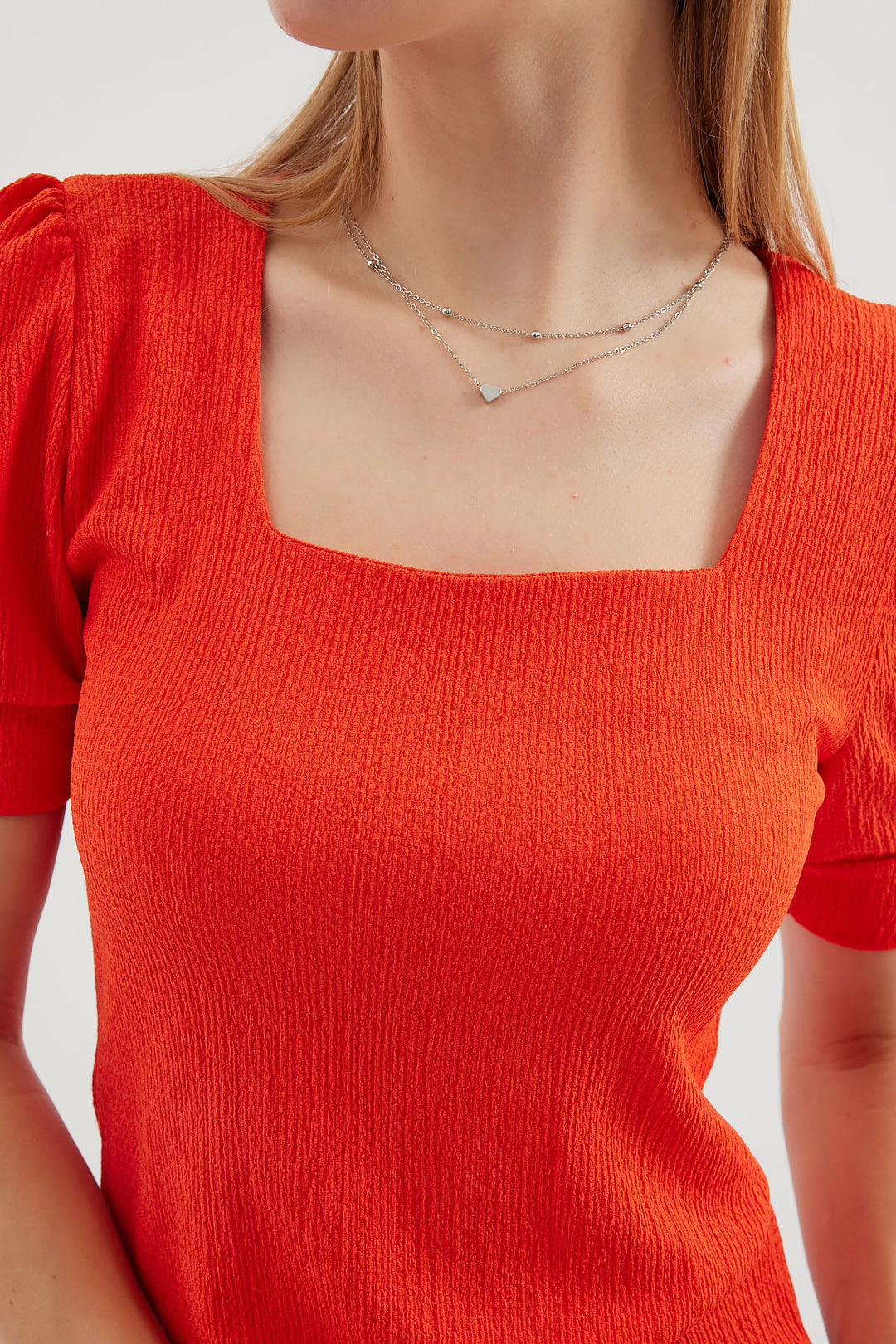 BGD Women Square Neck Knitted Blouse - Orange - Avondale