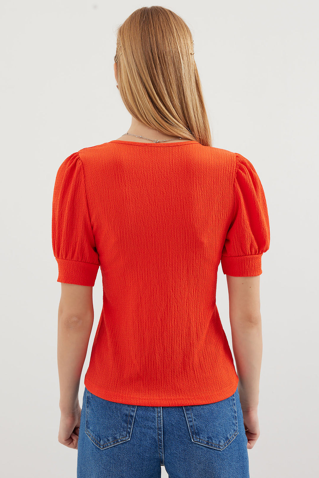 BGD Women Square Neck Knitted Blouse - Orange - Avondale