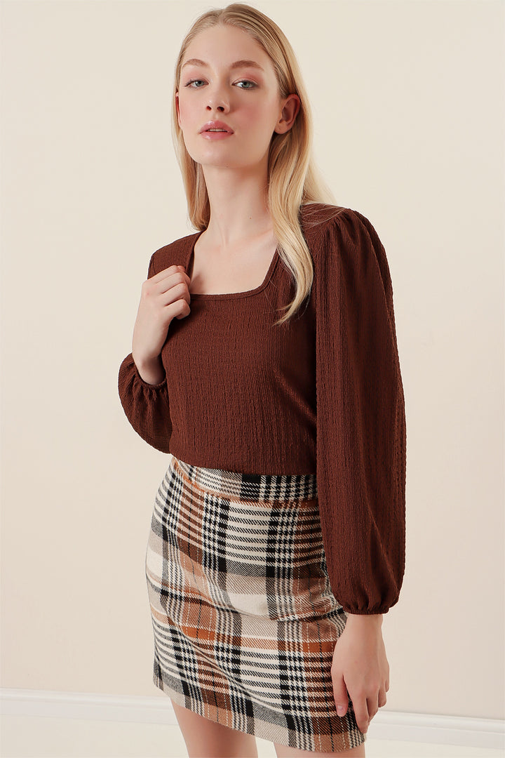 BGD Women Long Sleeve Blouse - Brown - Avondale