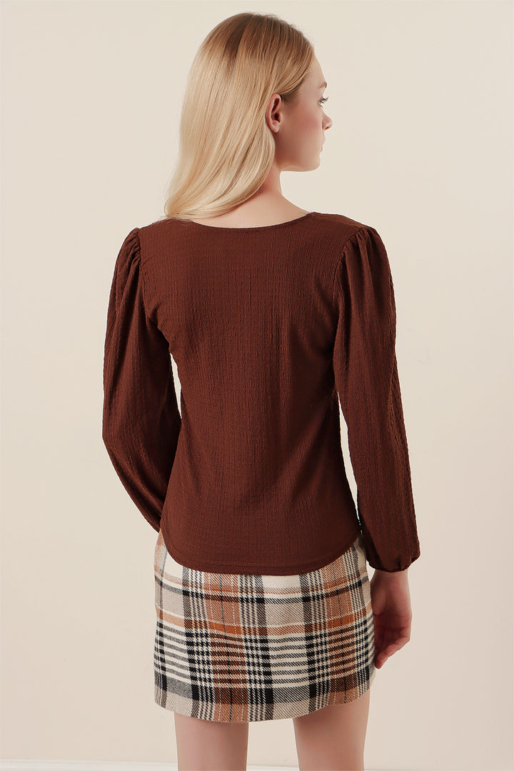 BGD Women Long Sleeve Blouse - Brown - Avondale