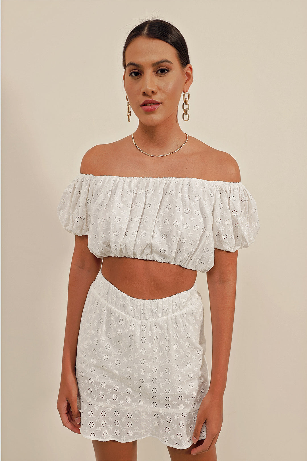 BGD Women Strapless Blouse with Ruffles - White - Avondale