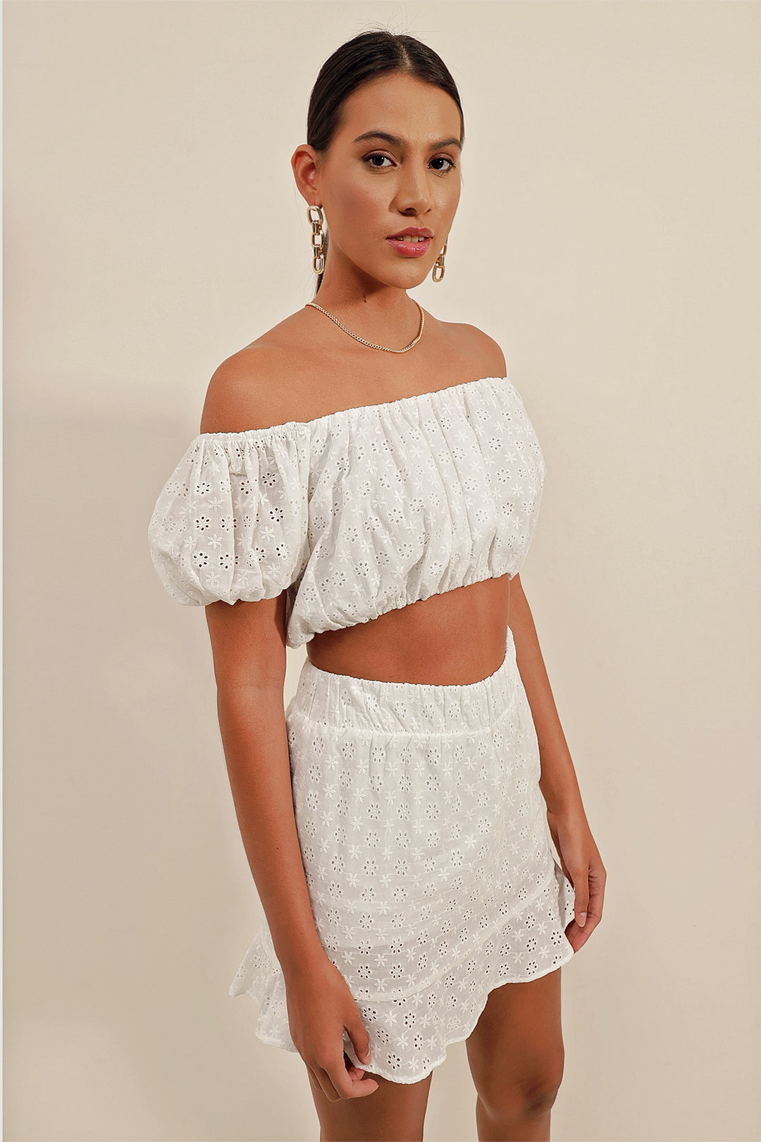 BGD Women Strapless Blouse with Ruffles - White - Avondale