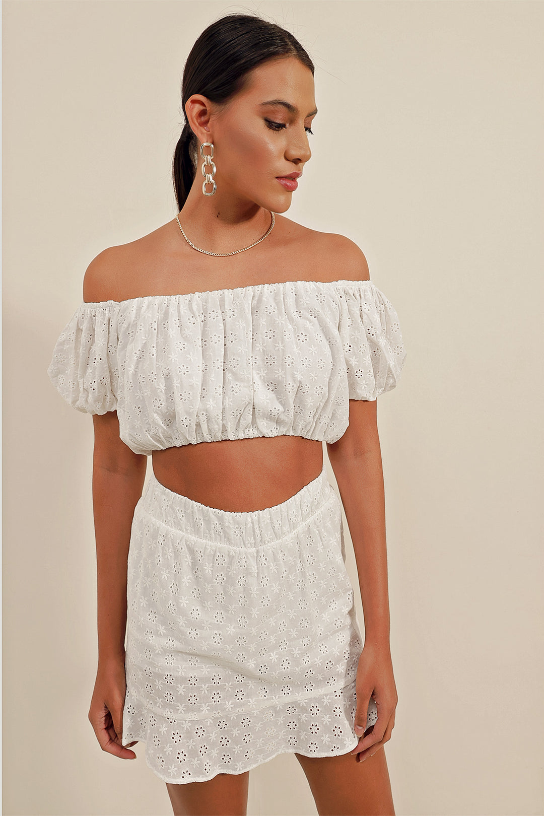 BGD Women Strapless Blouse with Ruffles - White - Avondale