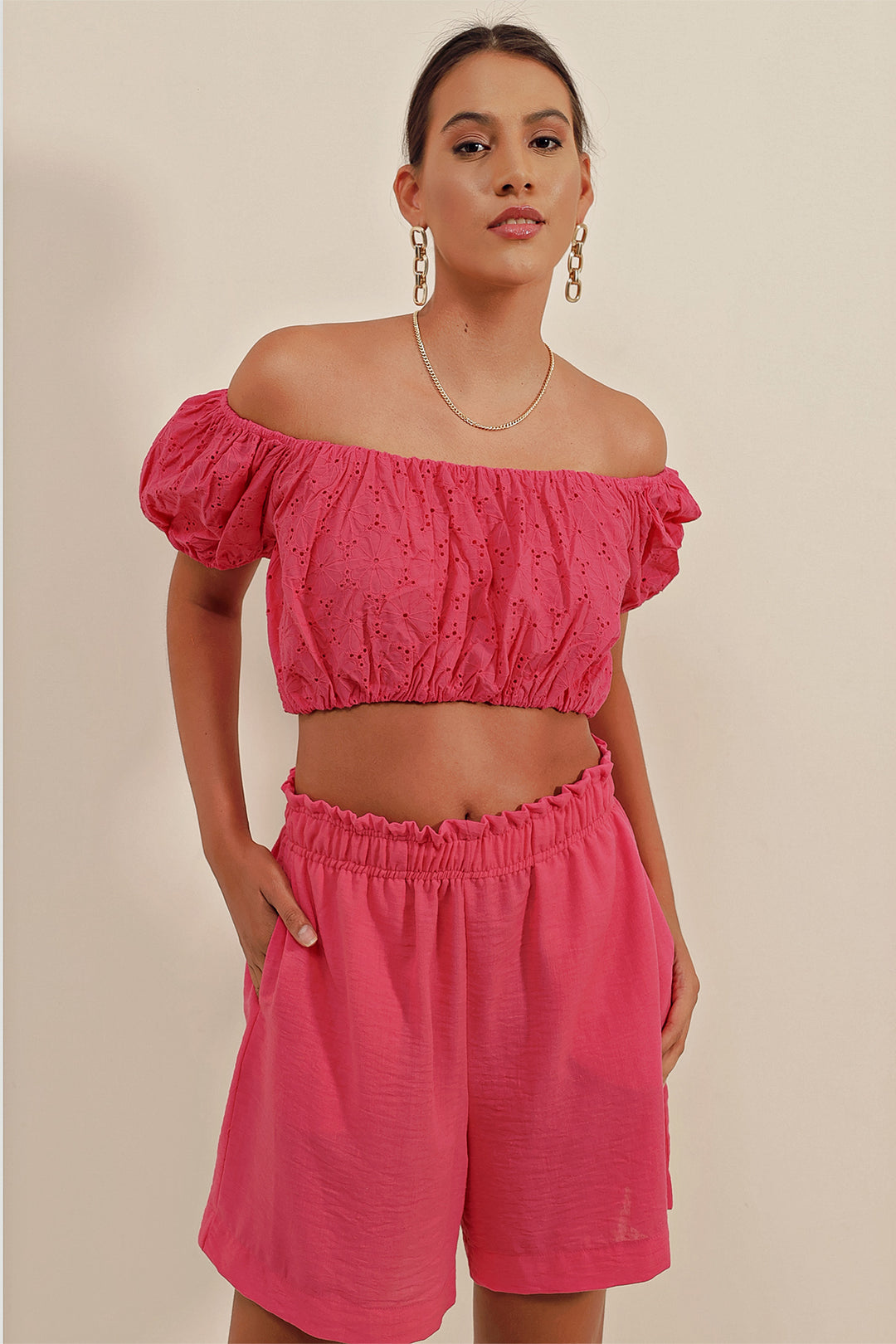 BGD Women Strapless Blouse with Ruffles - Fuchsia - Avondale